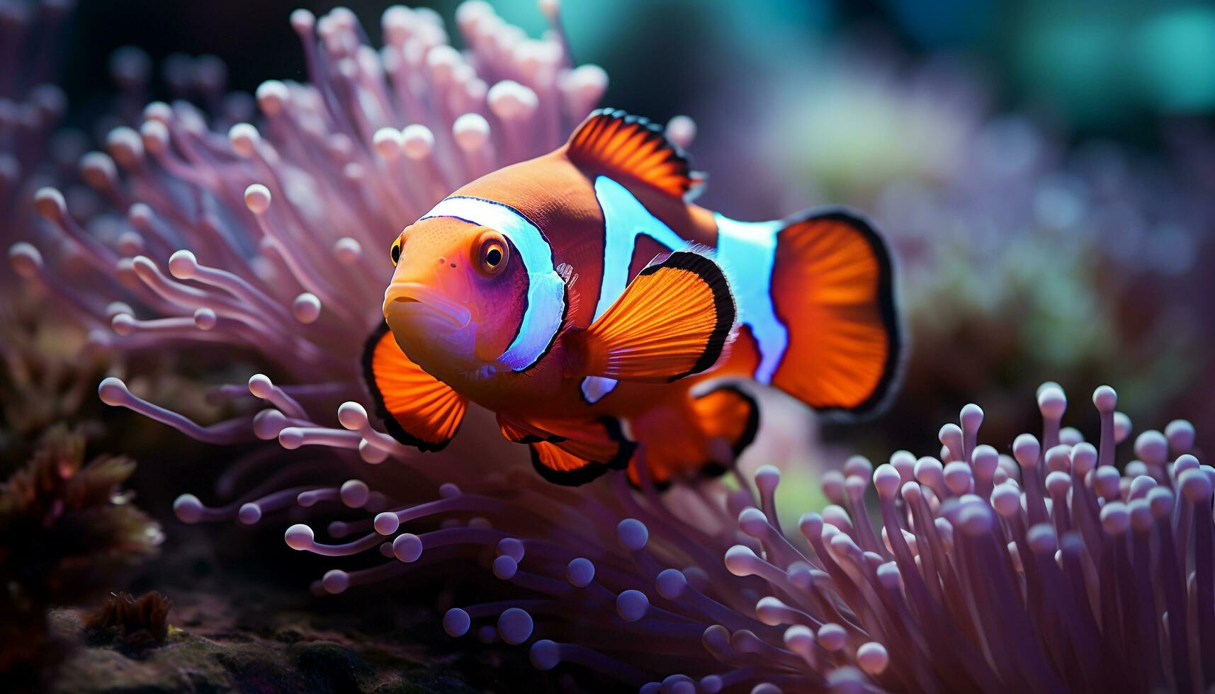 ai generado vistoso payaso pescado nadando en vibrante coral arrecife generado por ai foto