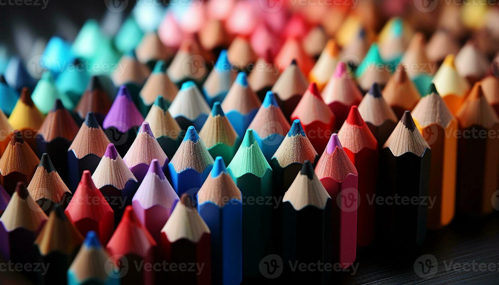 AI generated Multi colored pencil set on wood background generated by AI photo