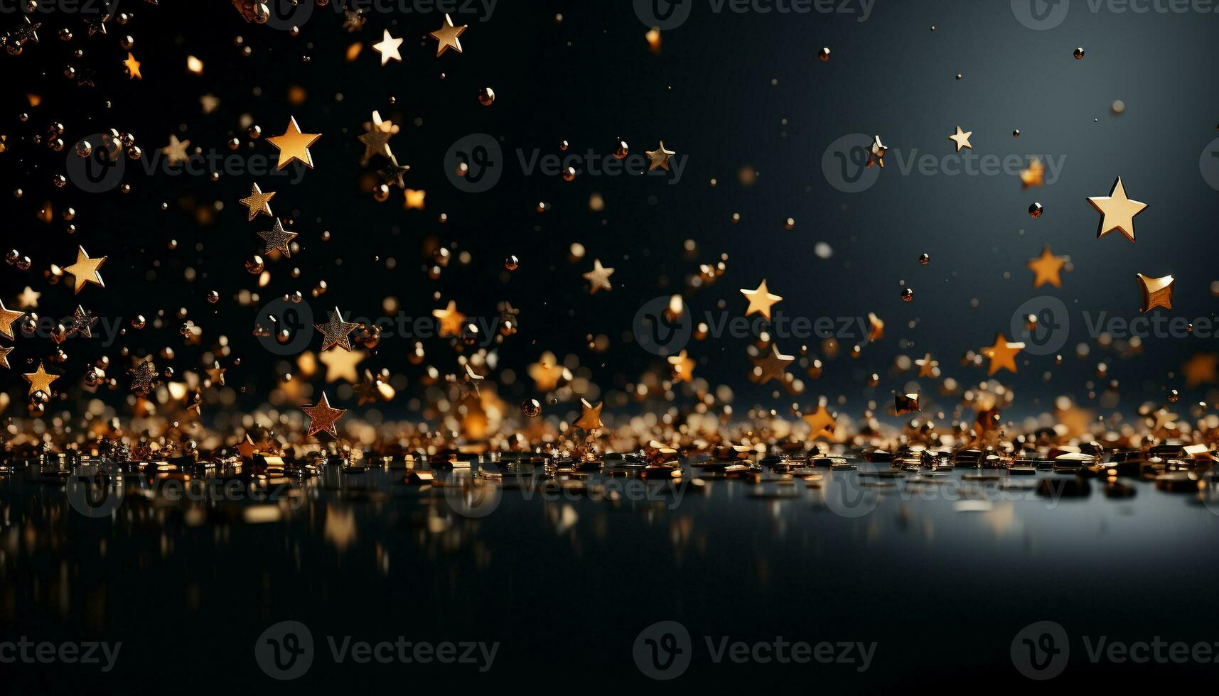 AI generated Shiny celebration with glowing gold confetti and stars generated by AI photo