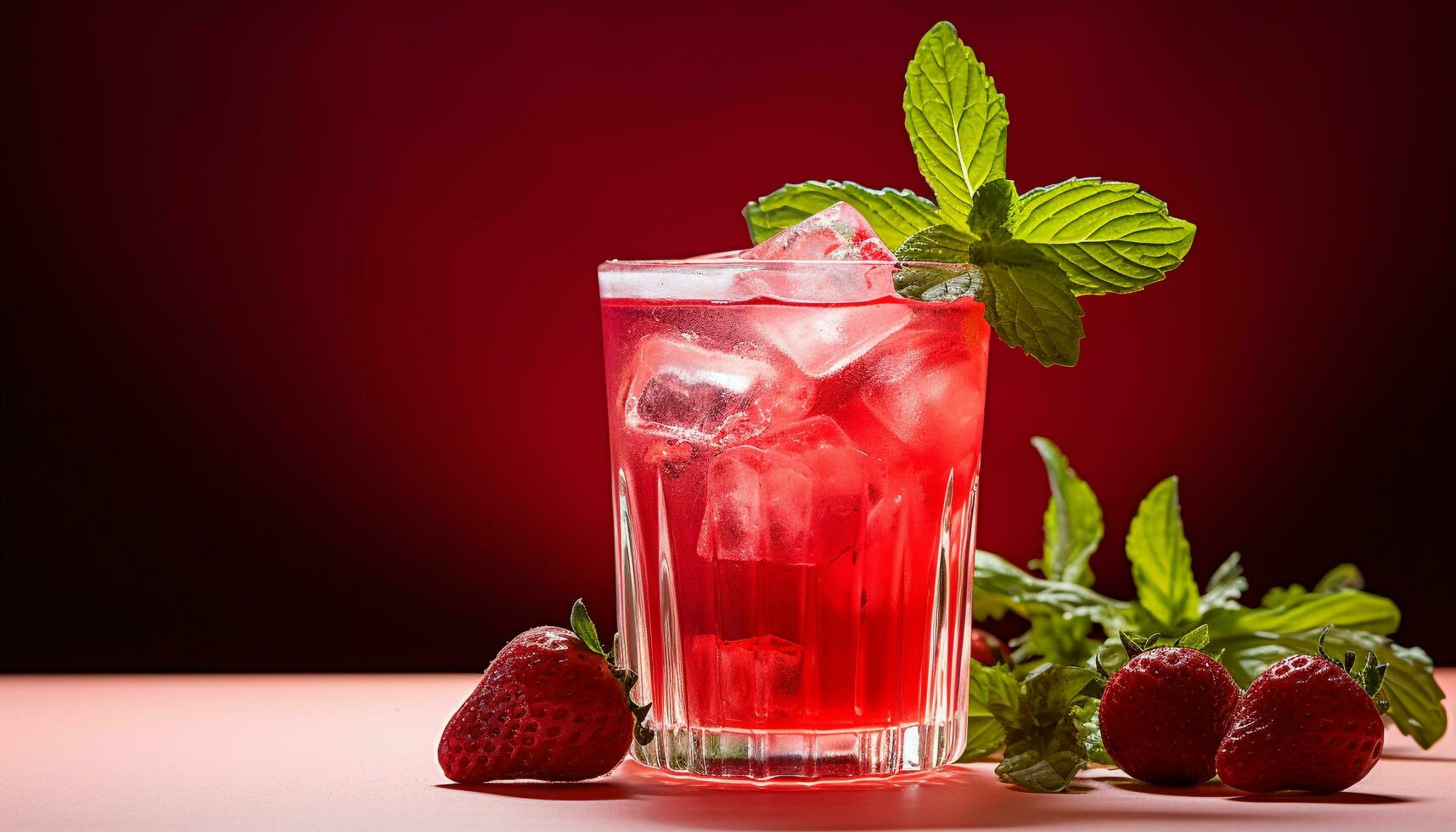 AI generated Refreshing cocktail with mint leaf and strawberry slice generated by AI photo
