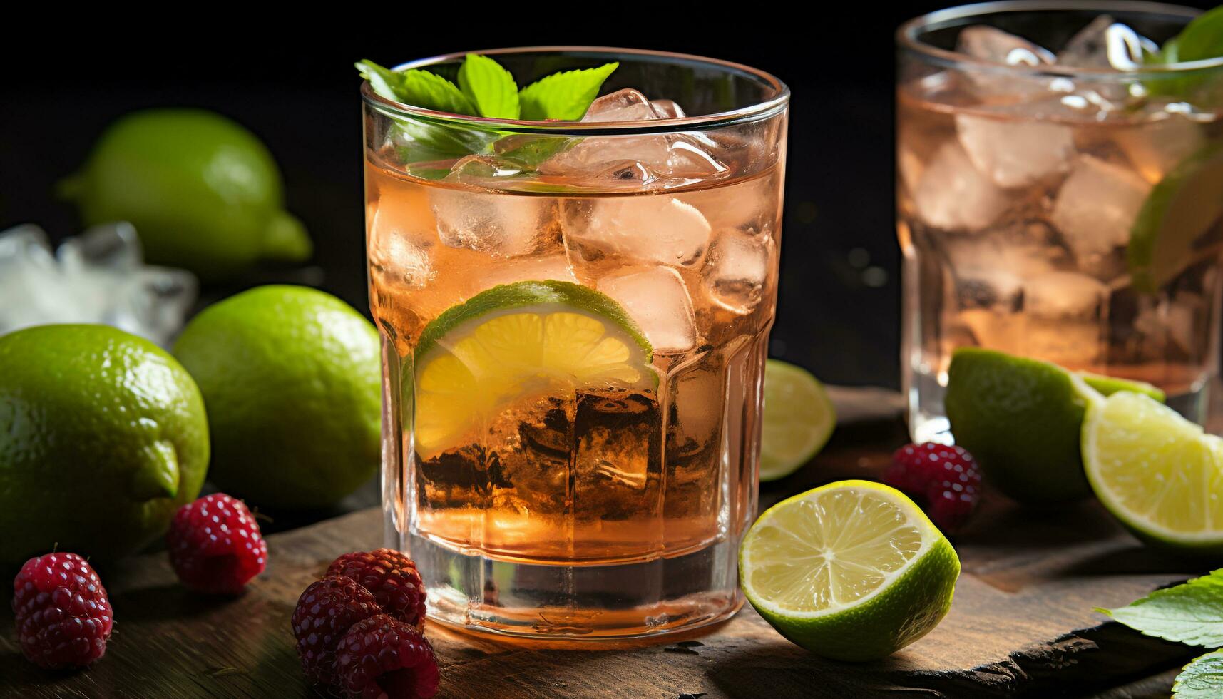 AI generated Refreshing mojito cocktail with citrus fruit and mint generated by AI photo