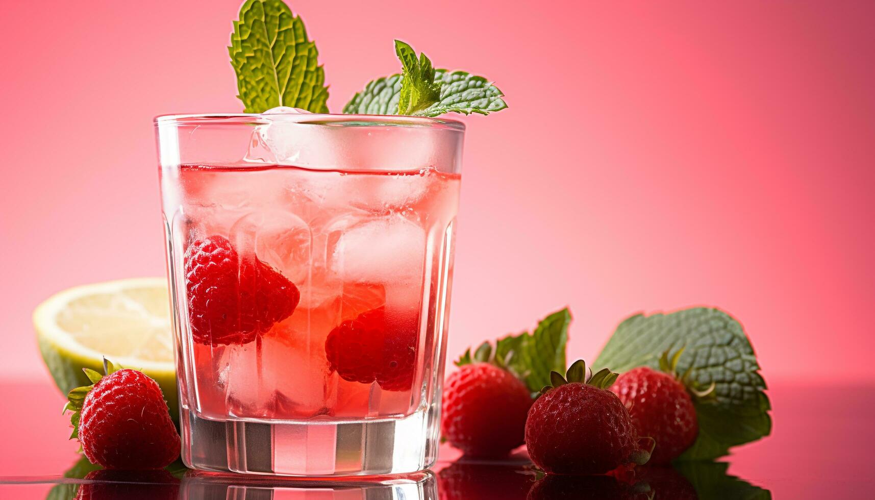 AI generated Refreshing cocktail with raspberry, mint, and citrus flavors generated by AI photo