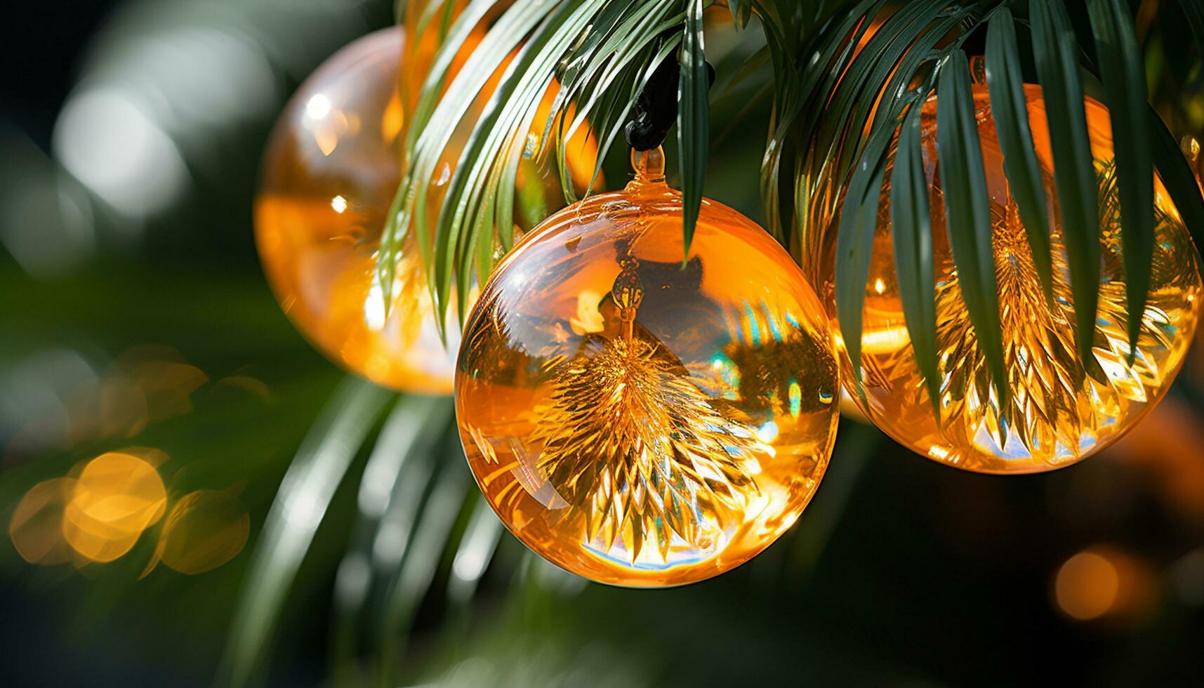 AI generated Shiny Christmas tree ornament hanging, glowing with humor generated by AI photo