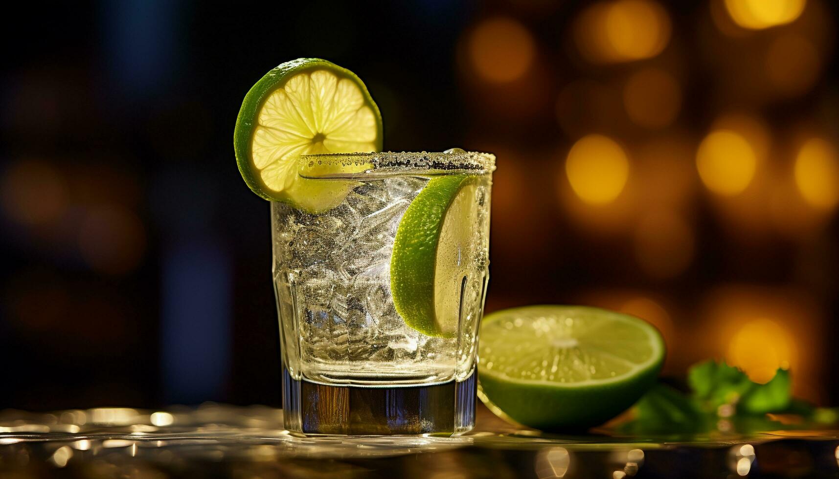AI generated Refreshing mojito cocktail with lime and mint leaf generated by AI photo