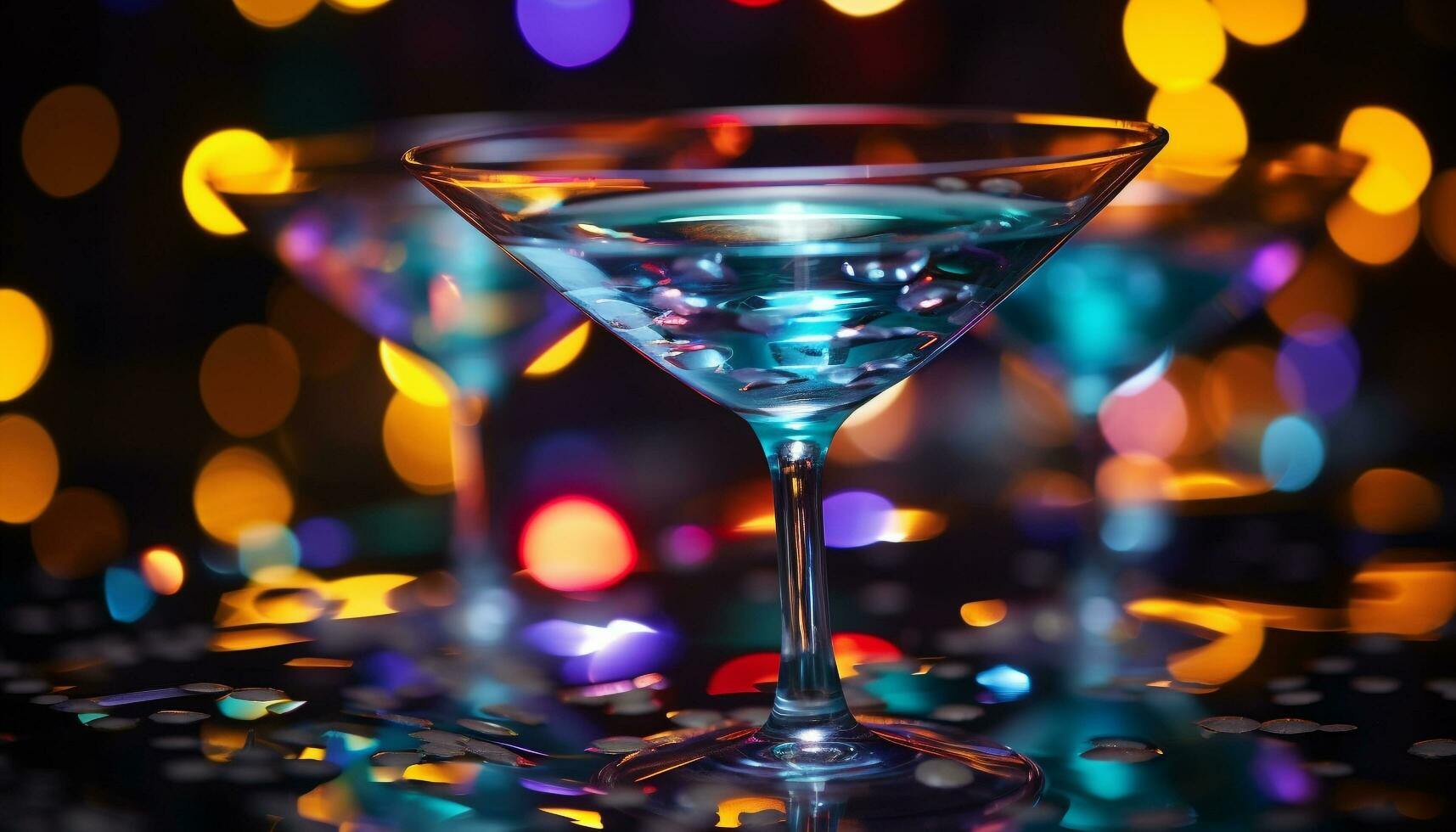 AI generated Nightclub celebration, martini glass illuminated with vibrant glowing light generated by AI photo