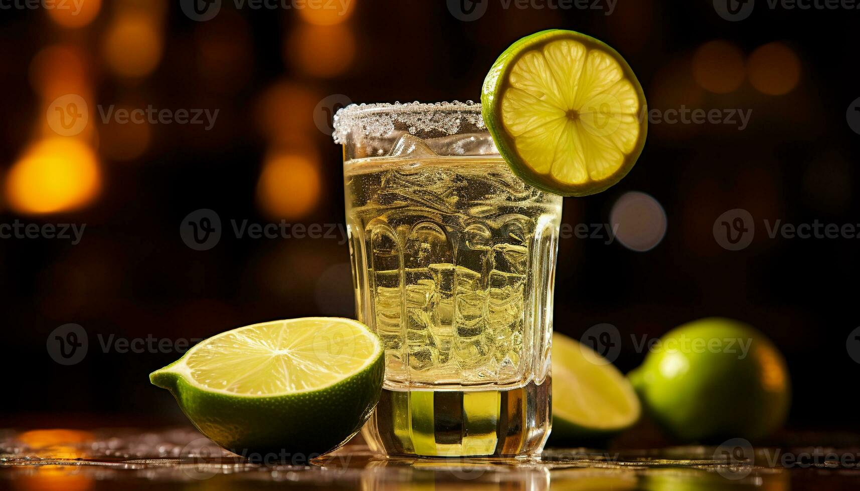 AI generated Refreshing lime cocktail with citrus fruit and ice generated by AI photo