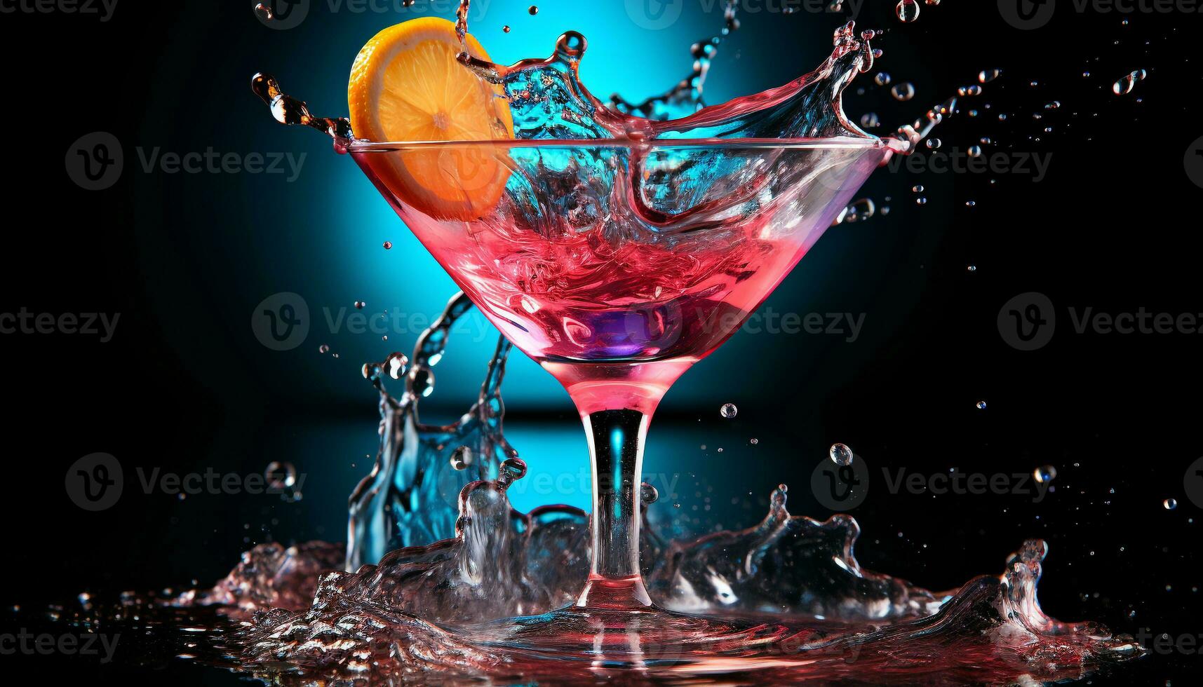 AI generated Refreshing cocktail splashing in a transparent drinking glass generated by AI photo