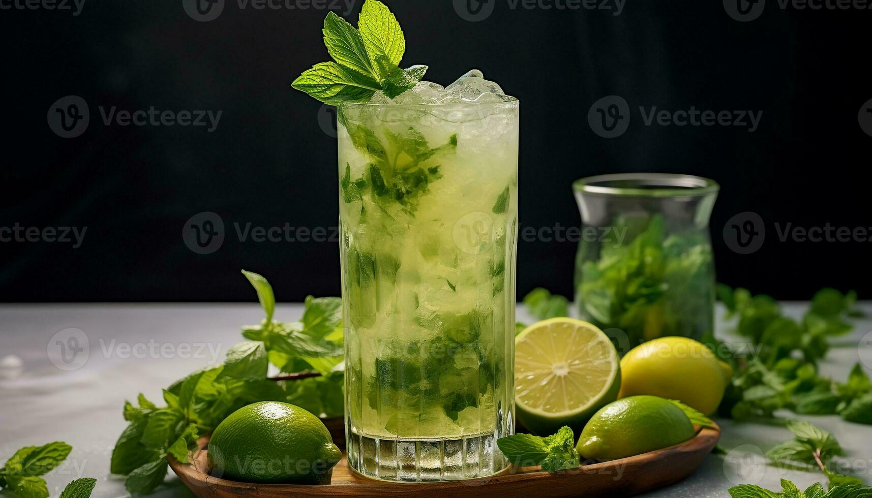 AI generated Refreshing mojito cocktail with lime and mint leaf generated by AI photo
