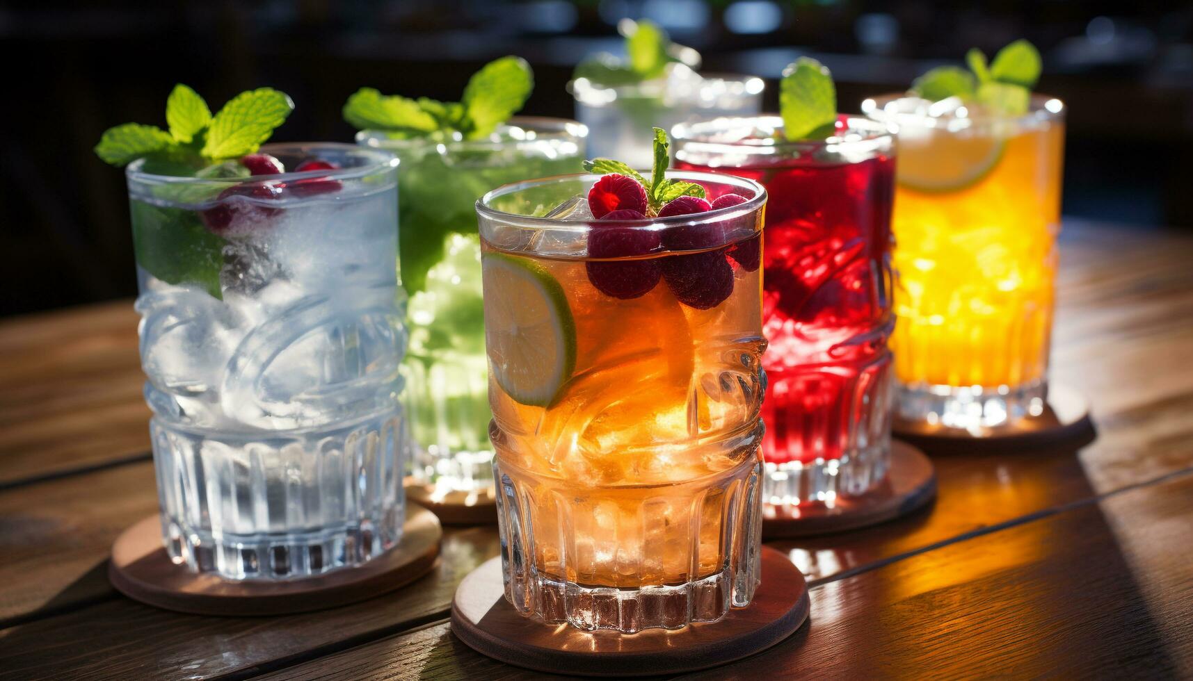 AI generated Refreshing cocktail on wooden table, perfect for summer generated by AI photo