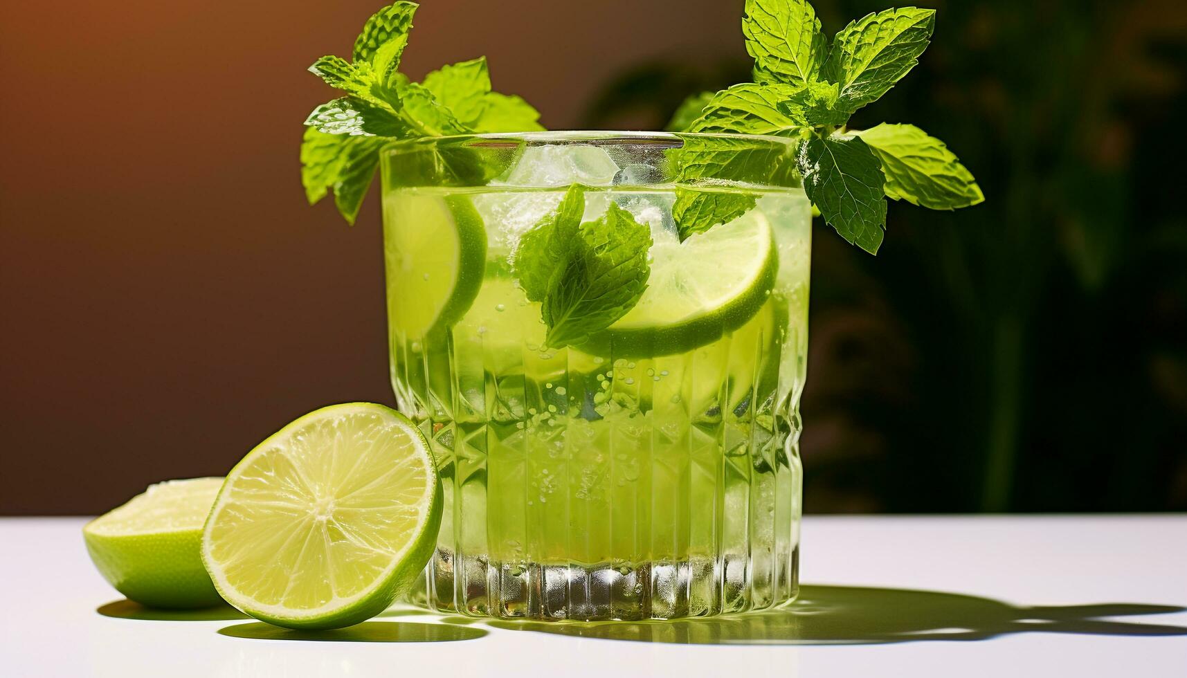 AI generated Refreshing mojito cocktail with lime and mint leaf generated by AI photo