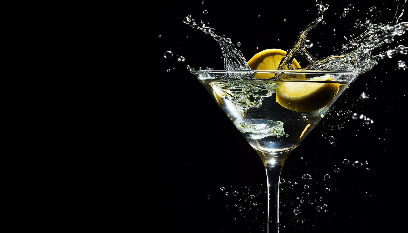 AI generated Refreshing cocktail with splashing fruit in martini glass generated by AI photo