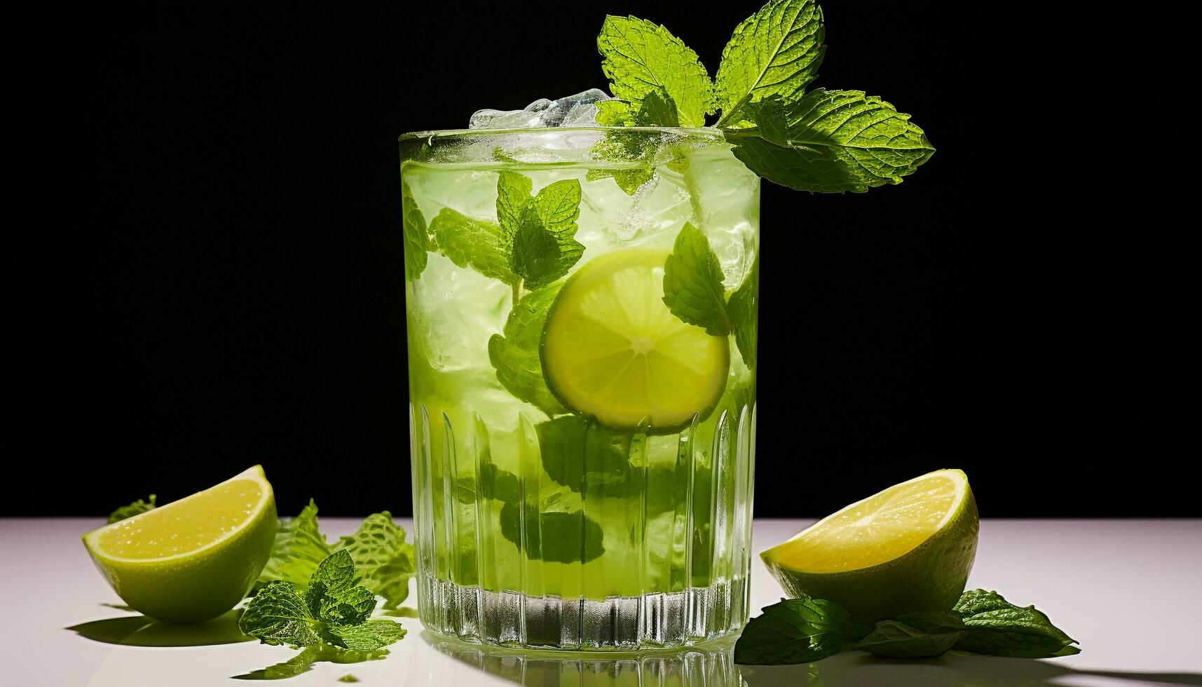 AI generated Refreshing mojito cocktail with citrus garnish and mint generated by AI photo
