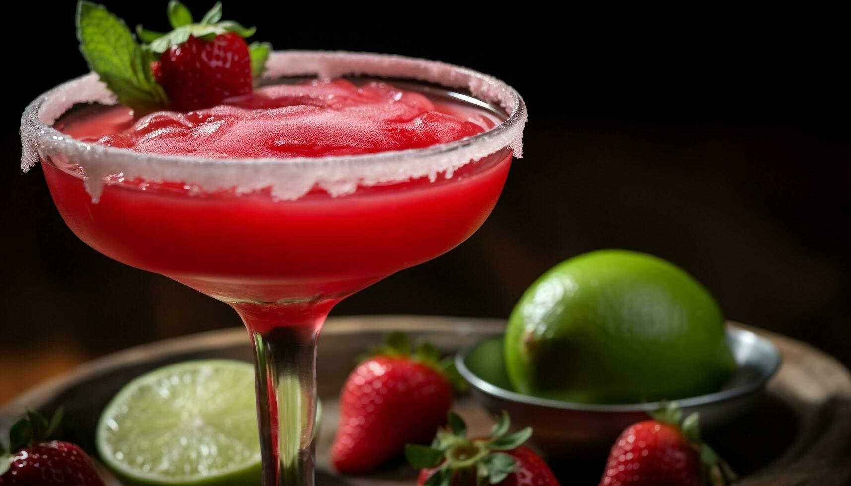 AI generated Refreshing cocktail with strawberry, lime, and mint leaf generated by AI photo