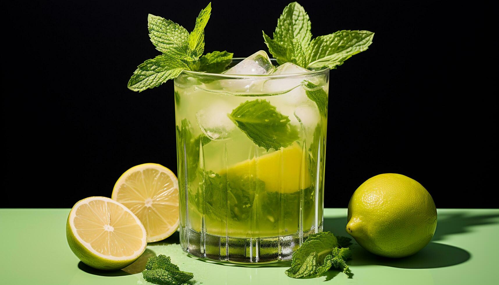 AI generated Refreshing lemonade with mint leaf garnish and ice generated by AI photo