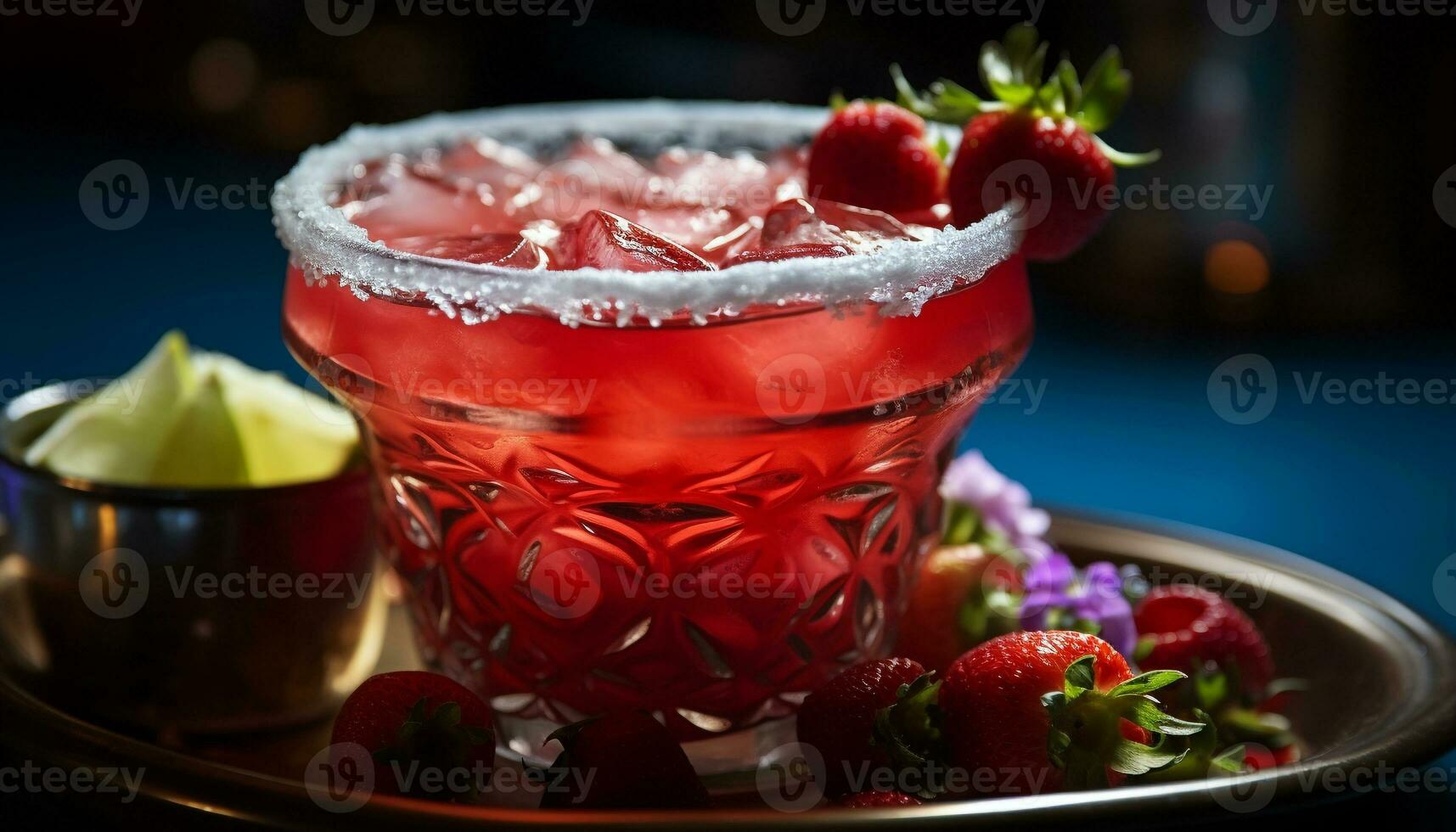 AI generated Refreshing cocktail with fresh strawberry and ice generated by AI photo