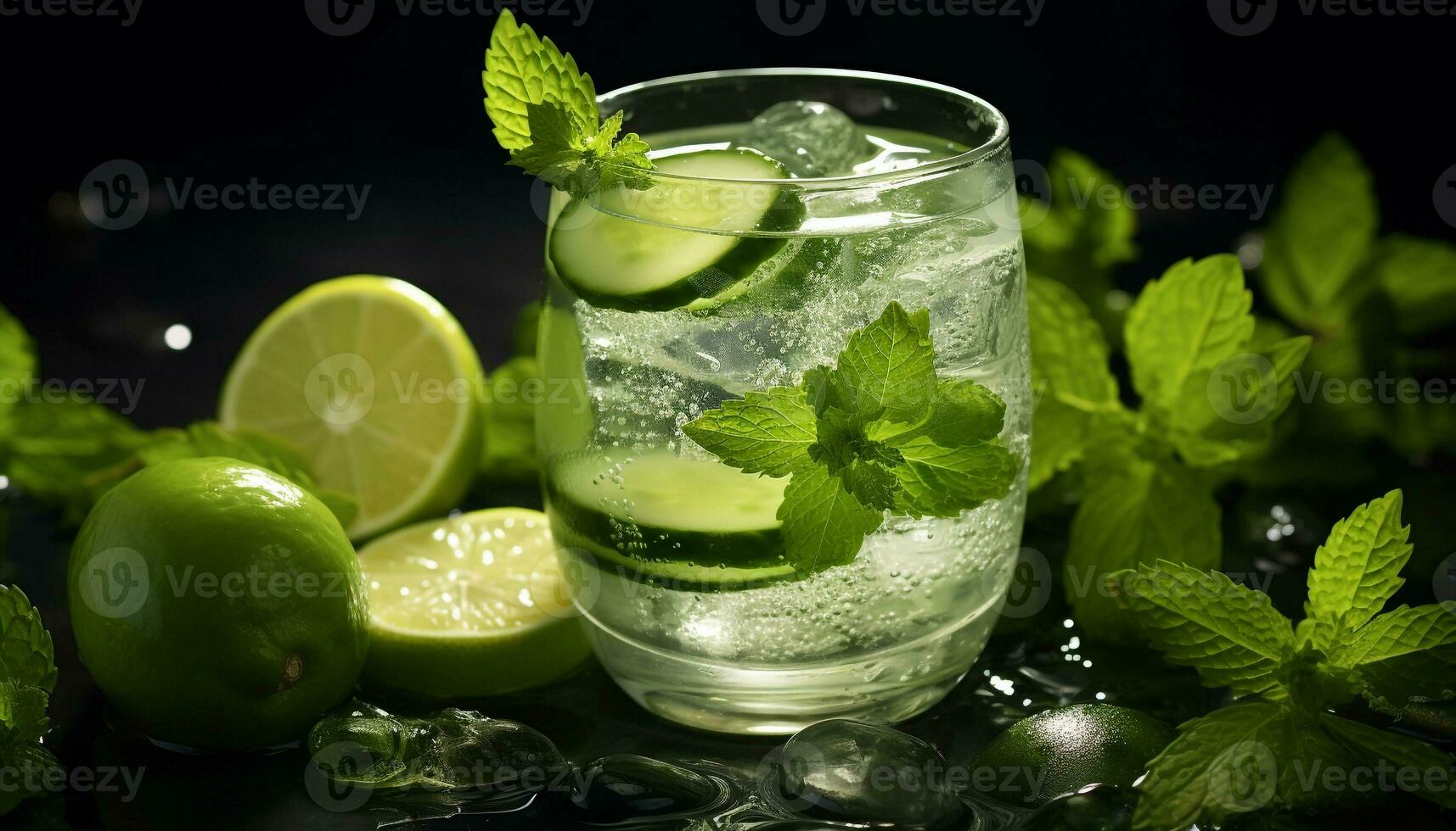 AI generated Refreshing mojito with mint leaf and citrus fruit generated by AI photo