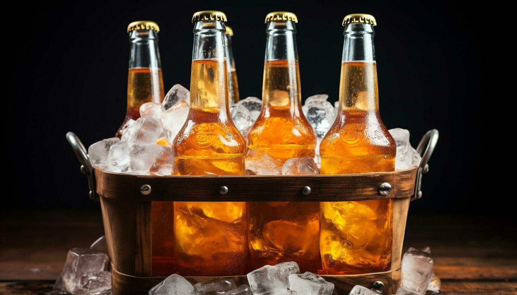 AI generated Refreshing liquid in a frosty beer bottle generated by AI photo