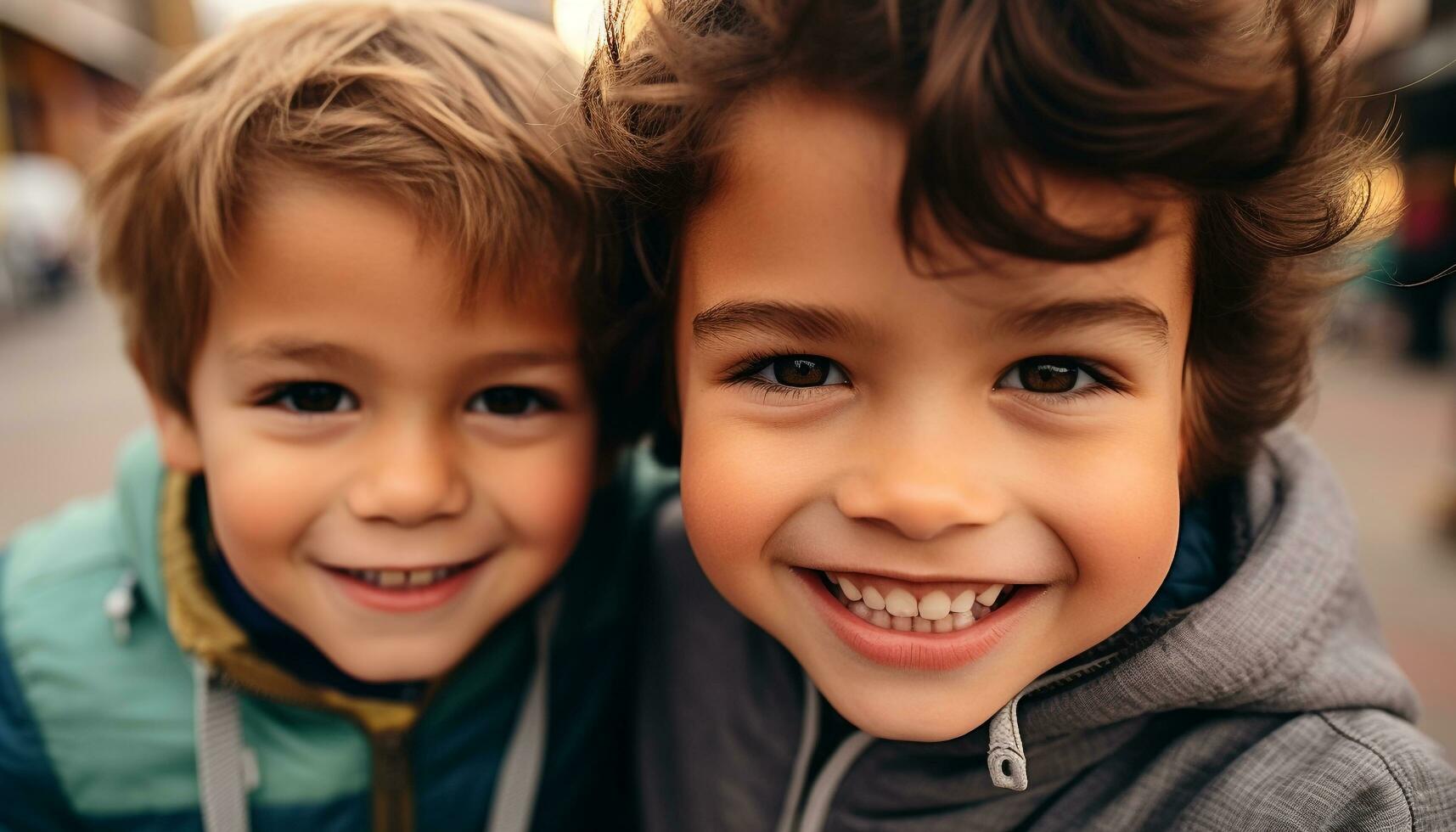 ai generado sonriente Niños, linda y alegre, mirando a cámara generado por ai foto