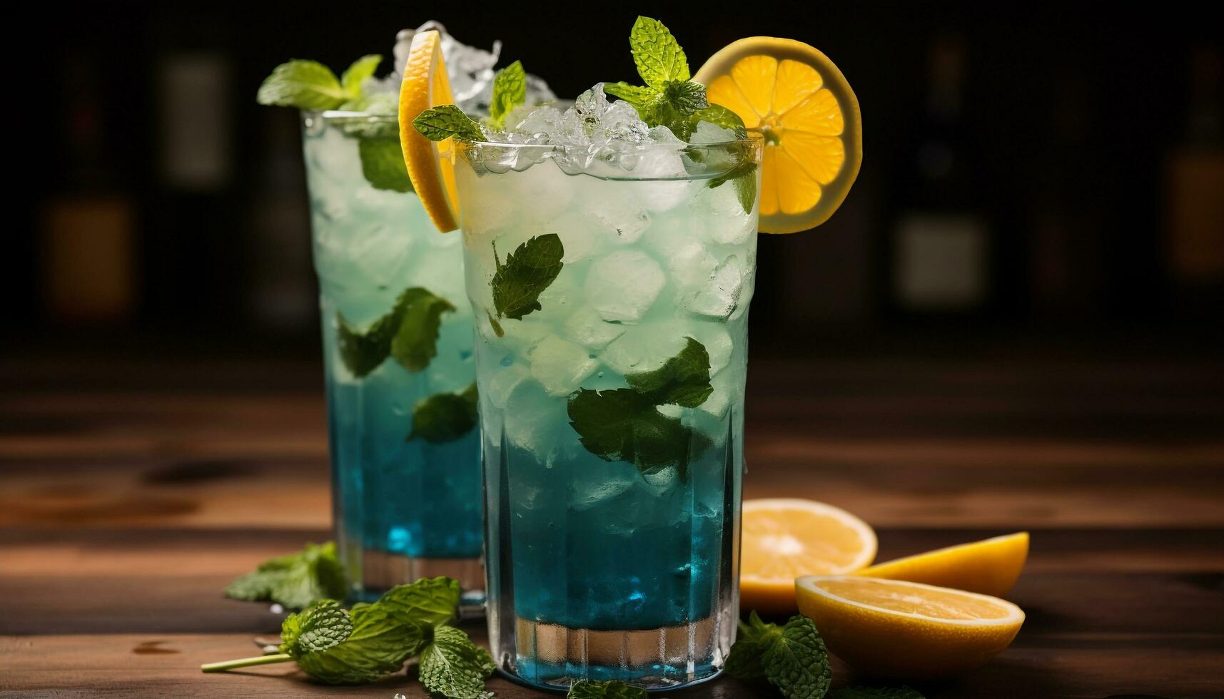 AI generated Refreshing mojito cocktail with citrus fruit and mint generated by AI photo