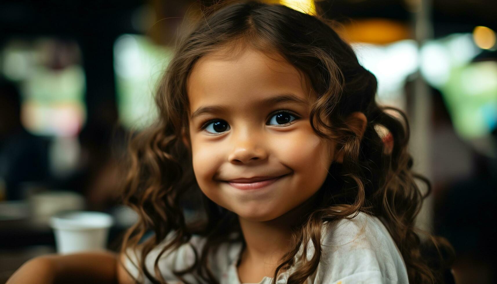 AI generated Smiling child, cute portrait, joyful girl, carefree innocence generated by AI photo