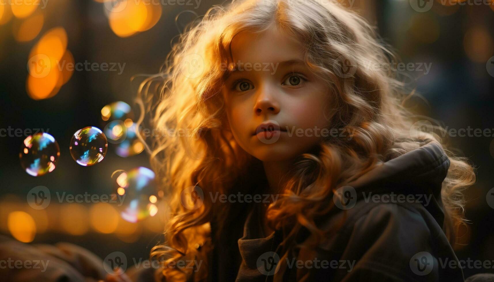 AI generated Cute girl playing in nature, smiling and joyful generated by AI photo