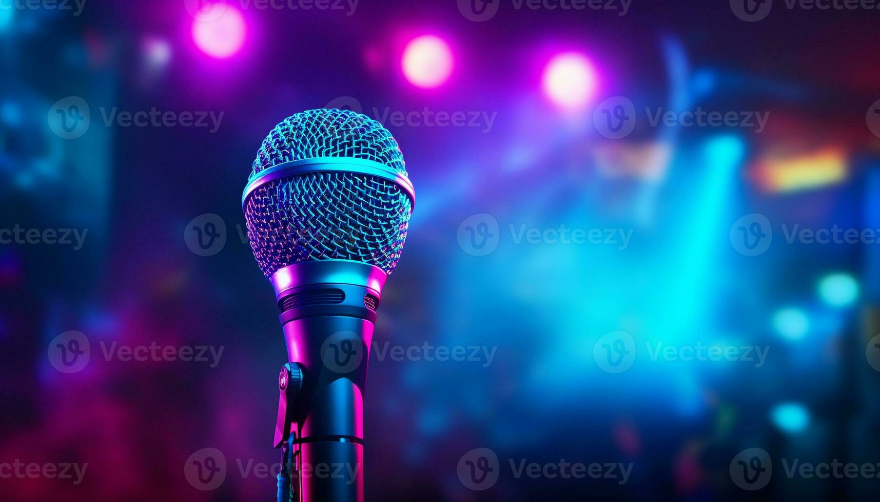 AI generated Close up of singer performing on illuminated stage generated by AI photo
