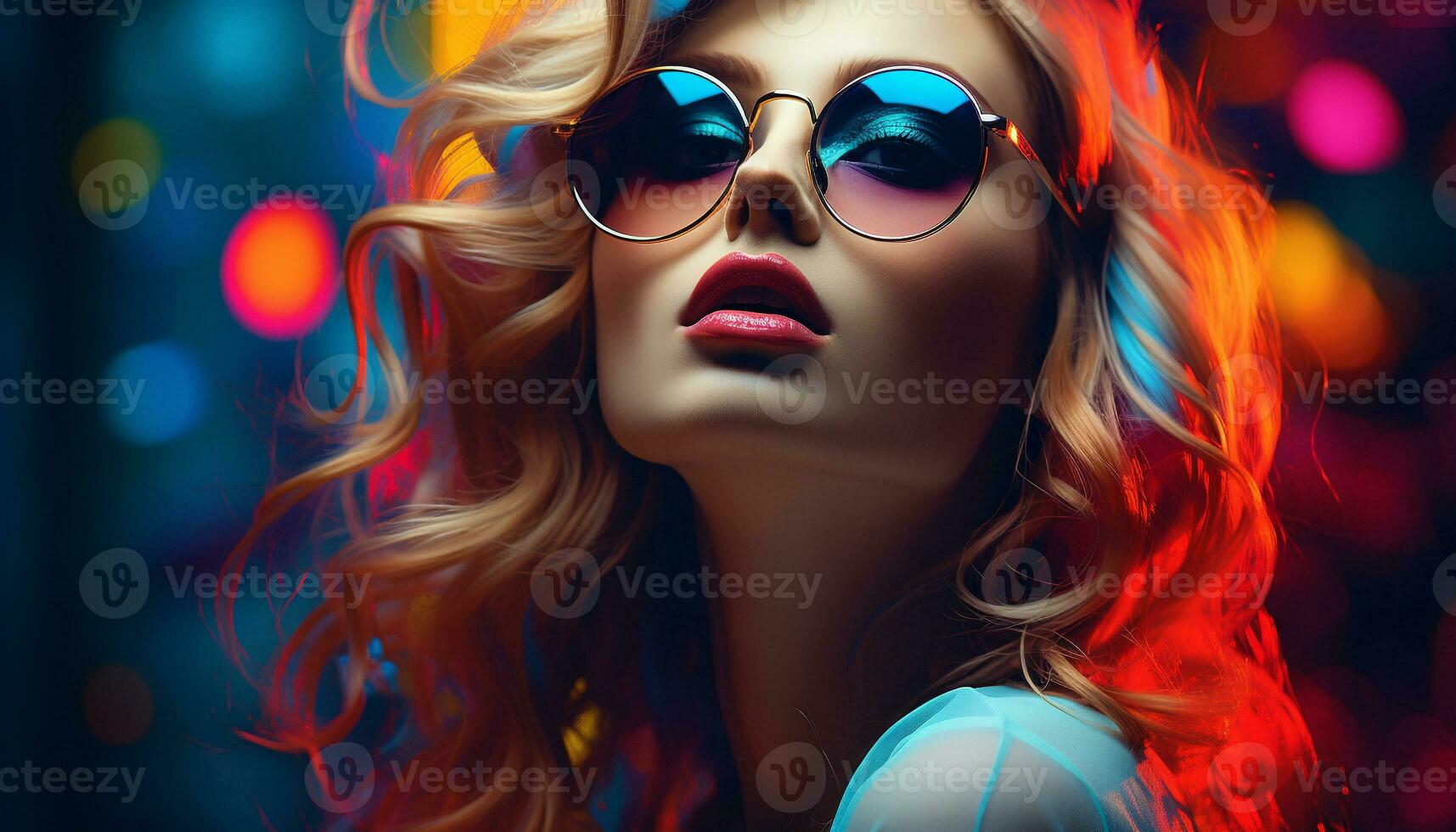 AI generated Young adult woman with sunglasses exudes elegance generated by AI photo