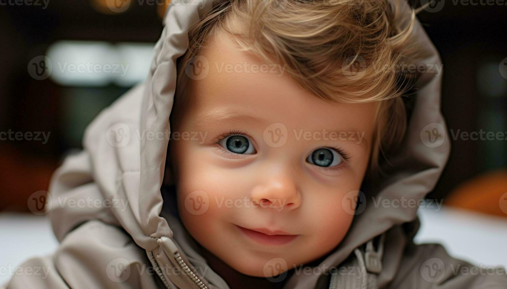 ai generado linda niño sonriente, mirando a cámara, al aire libre generado por ai foto