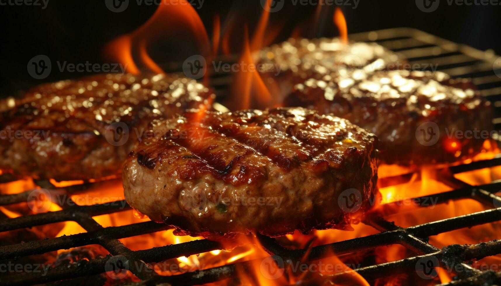 AI generated Grilled steak sizzles on hot barbecue grill generated by AI photo