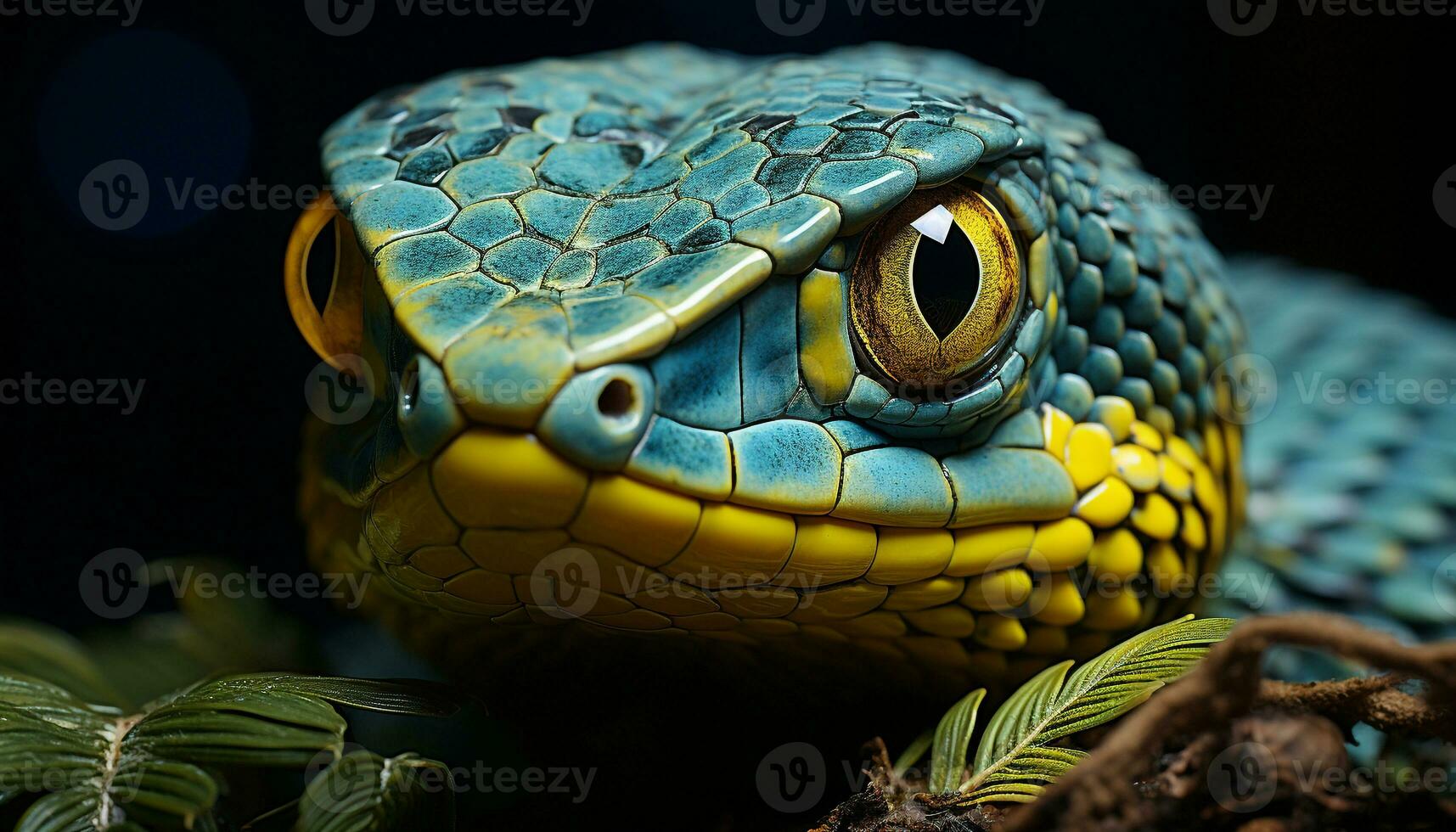 AI generated Spooky snake in tropical rainforest, dangerous and venomous generated by AI photo