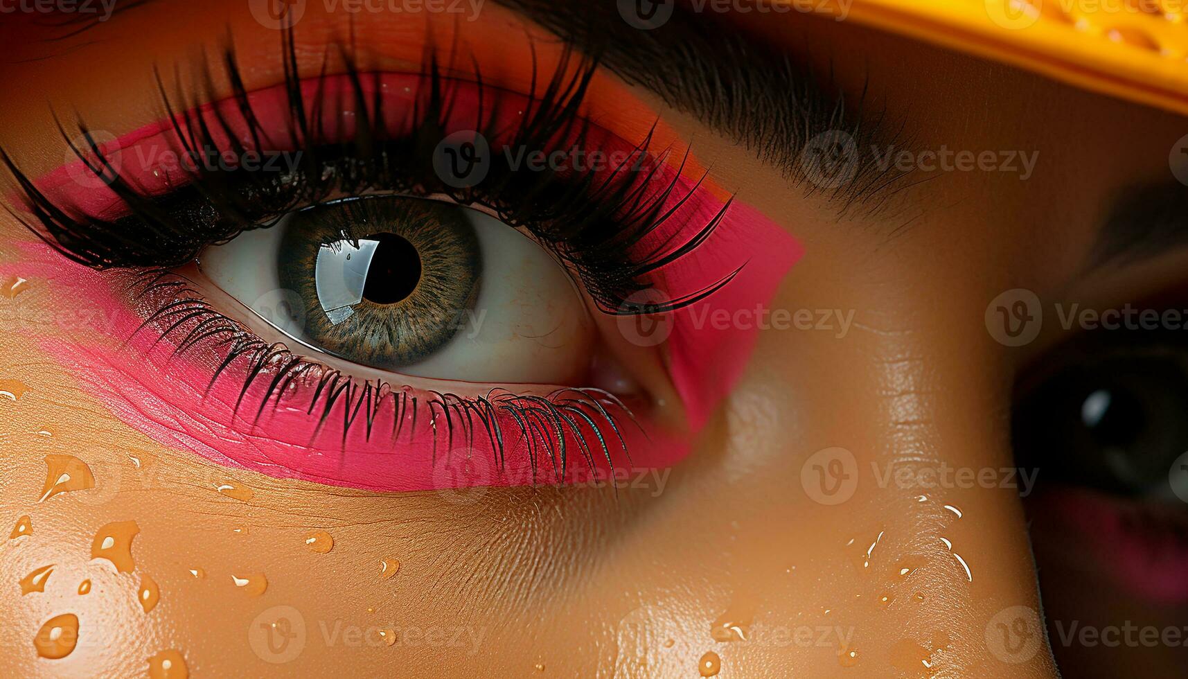 AI generated Beautiful woman with vibrant blue and yellow eyes generated by AI photo