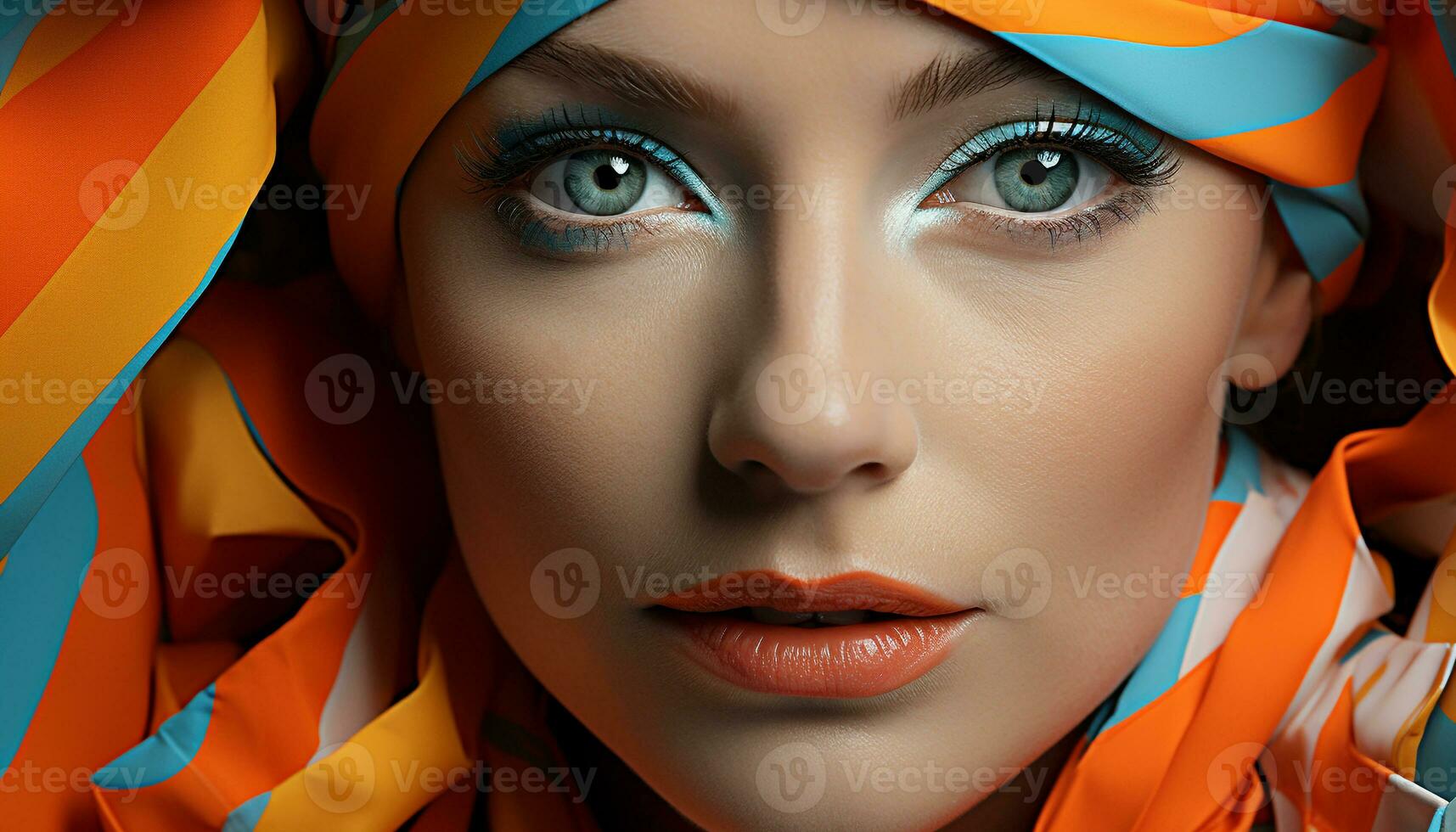 AI generated Beautiful woman with blue eyes and elegant fashion generated by AI photo