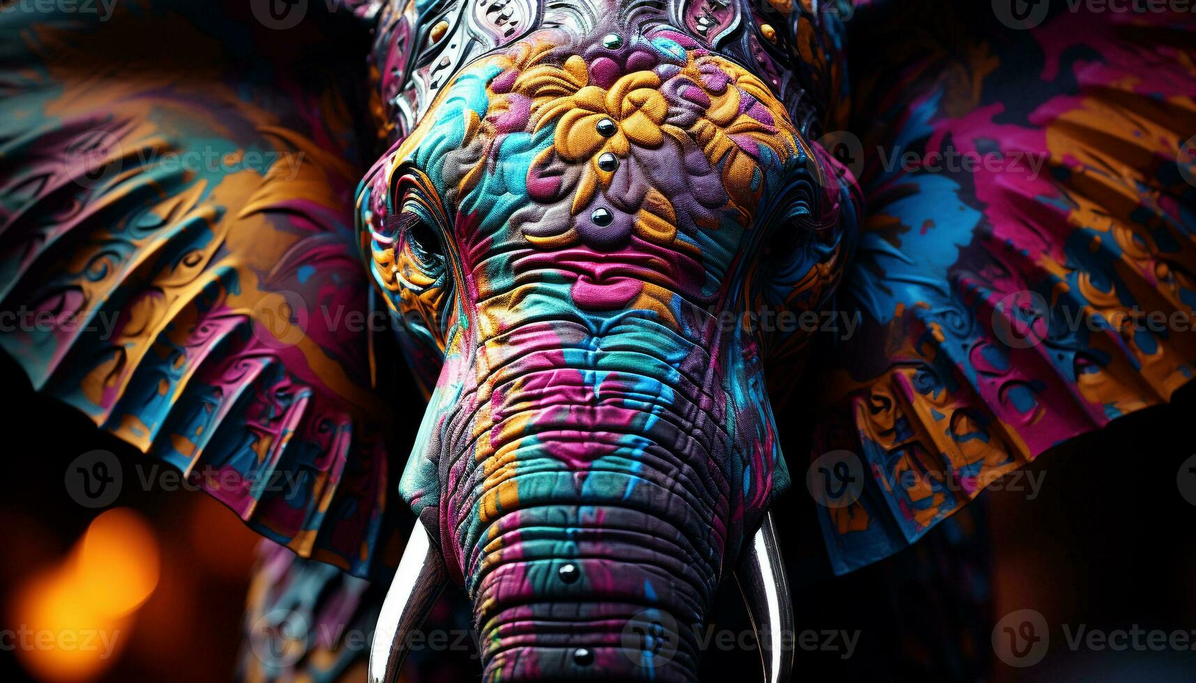 ai generado elefante, vibrante colores, tradicional festival, animal trompa, celebracion generado por ai foto