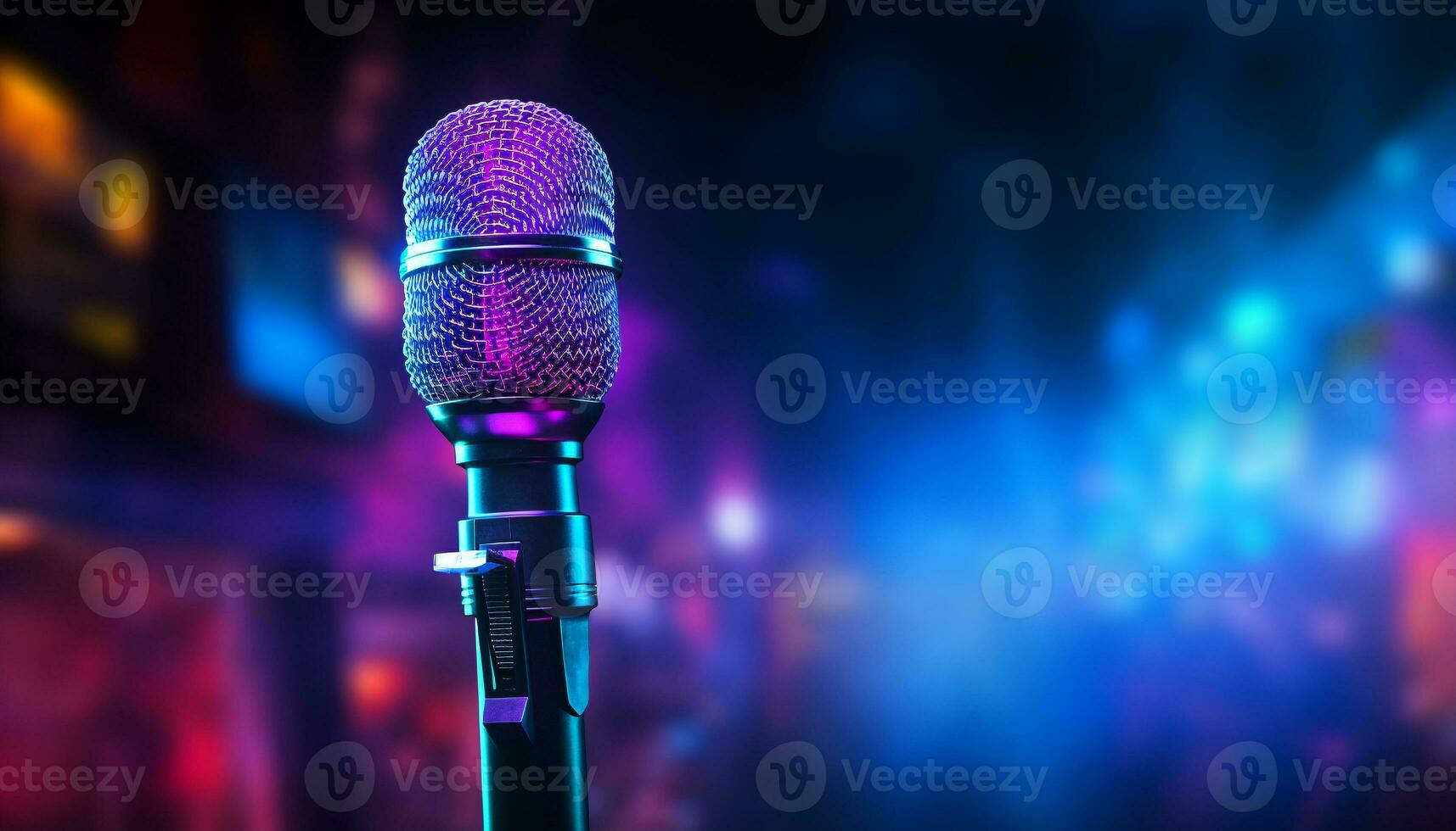 AI generated Illuminated stage, microphone stand, audience, performing arts event generated by AI photo