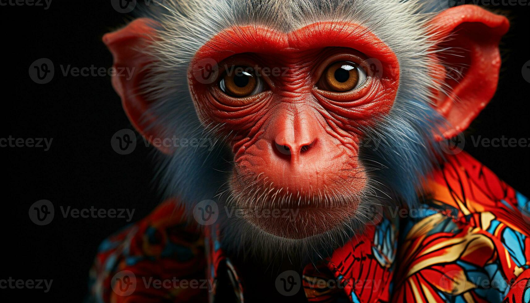 AI generated Cute monkey staring at camera in tropical rainforest generated by AI photo