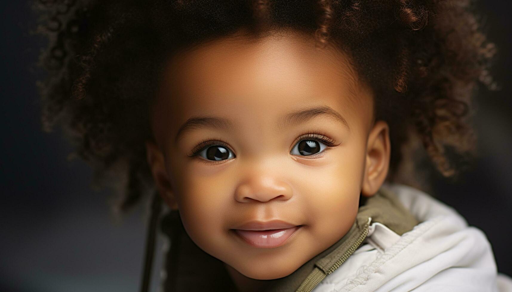 ai generado linda sonriente niño retrato, felicidad en uno persona generado por ai foto