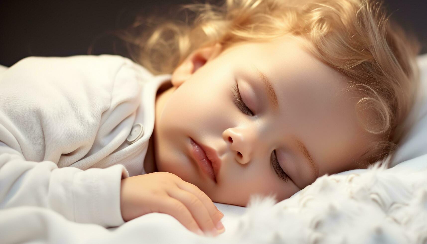 AI generated Cute baby sleeping peacefully, innocence and tranquility generated by AI photo