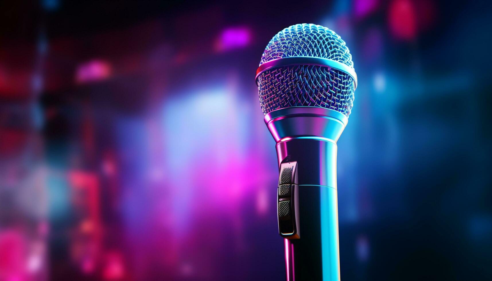AI generated Illuminated stage, singer, audience, spotlight, microphone, performance generated by AI photo