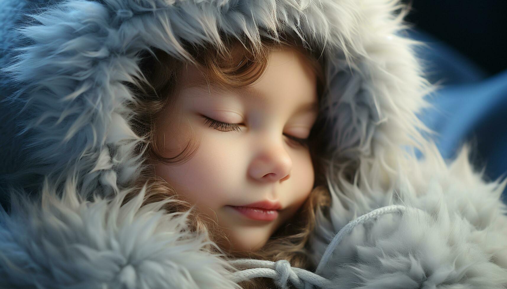 AI generated Smiling child in winter with fluffy fur coat generated by AI photo