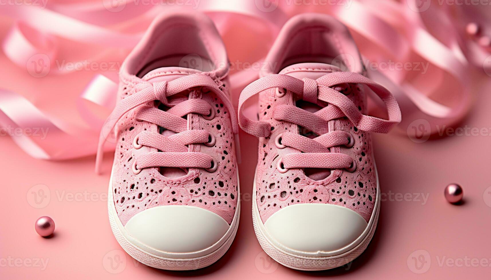 ai generado rosado Deportes zapato, pequeño par, nuevo Cordon de zapato generado por ai foto