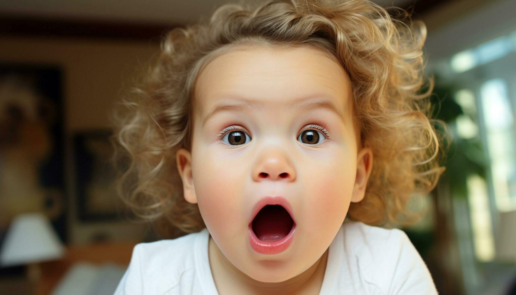 AI generated Cute Caucasian baby smiling, looking at camera generated by AI photo