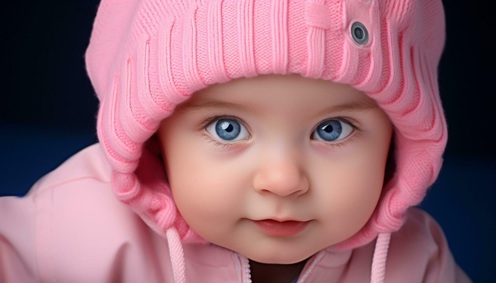 ai generado linda bebé niña retrato, sonriente y mirando a cámara generado por ai foto