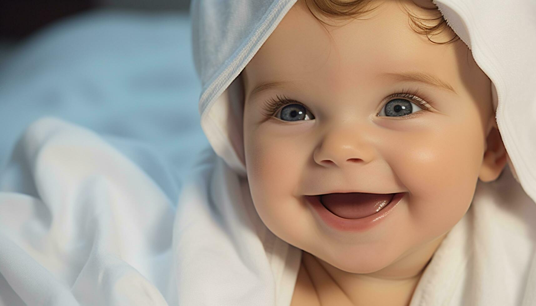 ai generado sonriente linda bebé chico trae alegre felicidad generado por ai foto