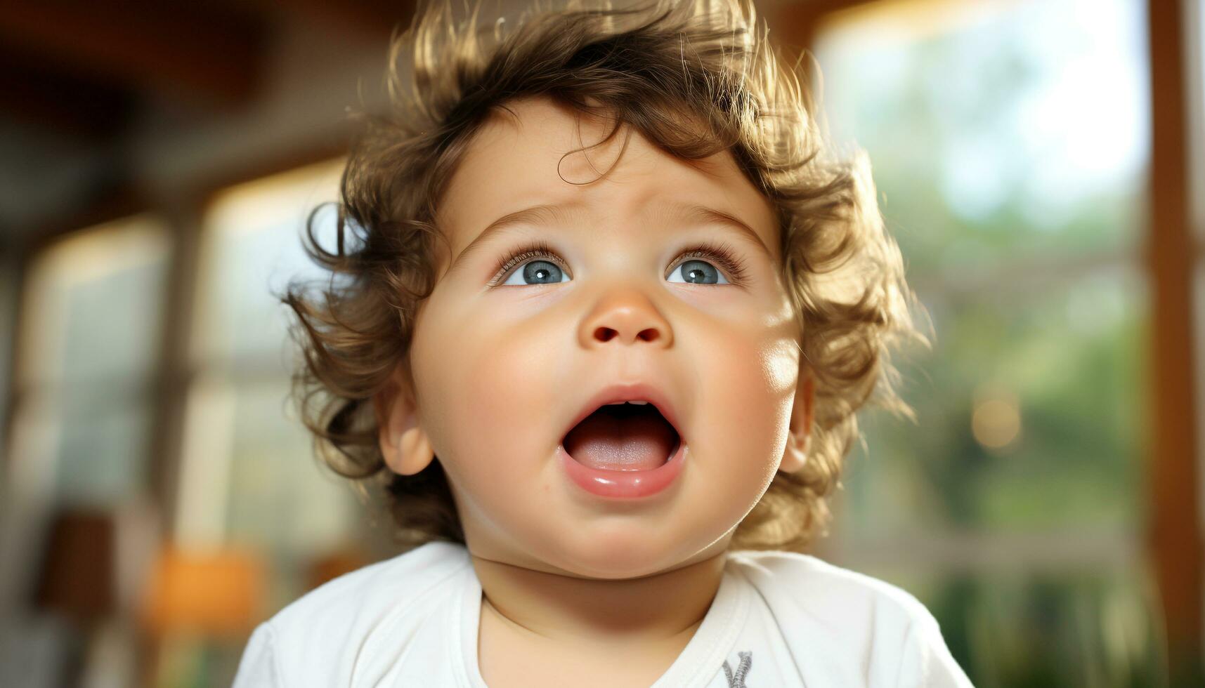 AI generated Cute Caucasian boy smiling, playing outdoors with joy generated by AI photo