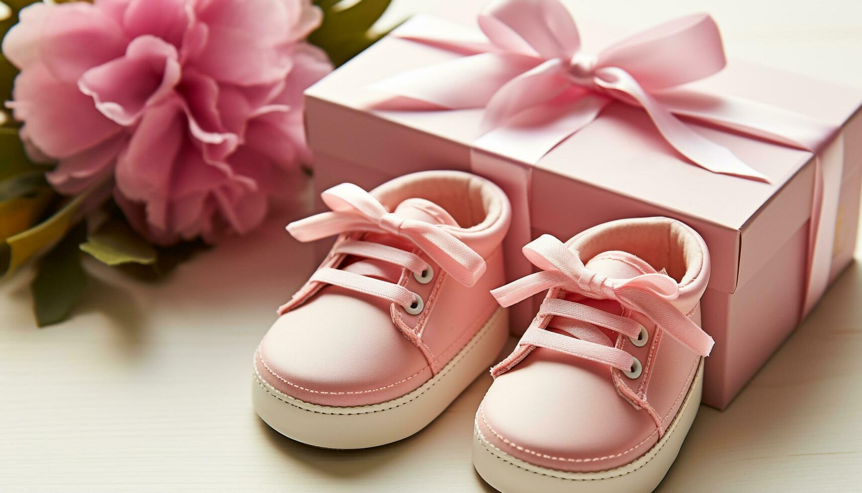 AI generated Small pink baby booties, a gift of love and celebration generated by AI photo