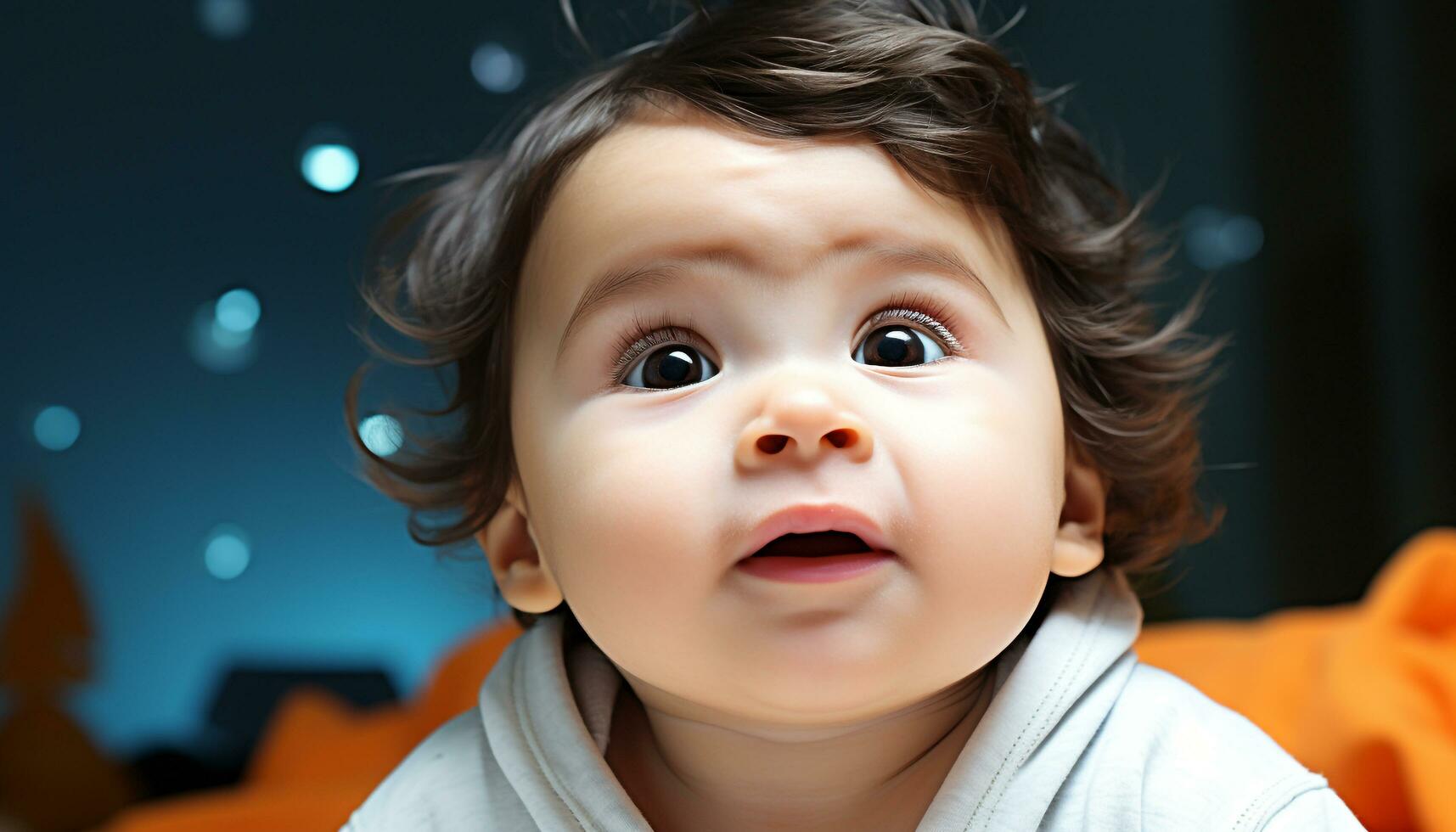 AI generated Cute baby boy smiling, looking at camera generated by AI photo