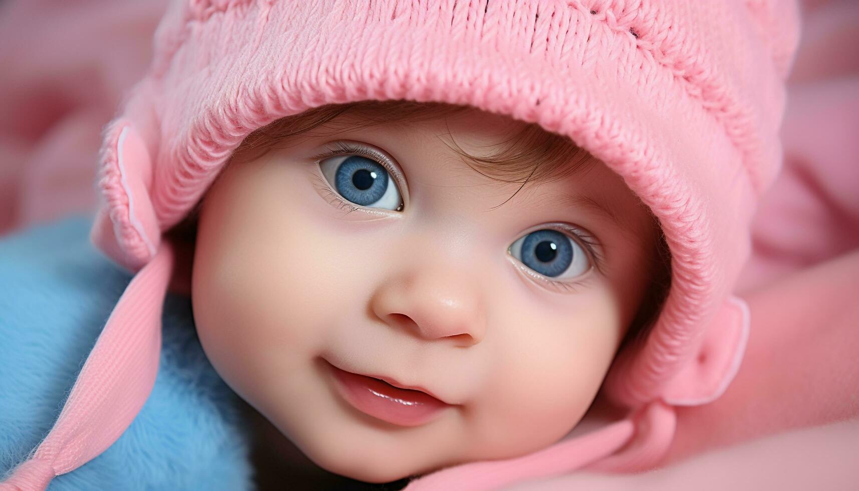 AI generated Cute baby girl with blue eyes smiling generated by AI photo