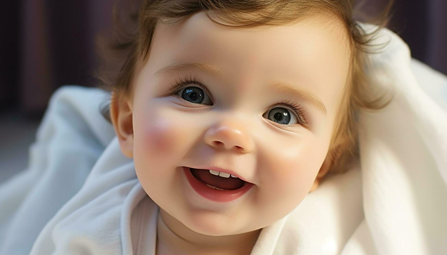 ai generado linda sonriente bebé, alegre felicidad, inocencia, alegría generado por ai foto