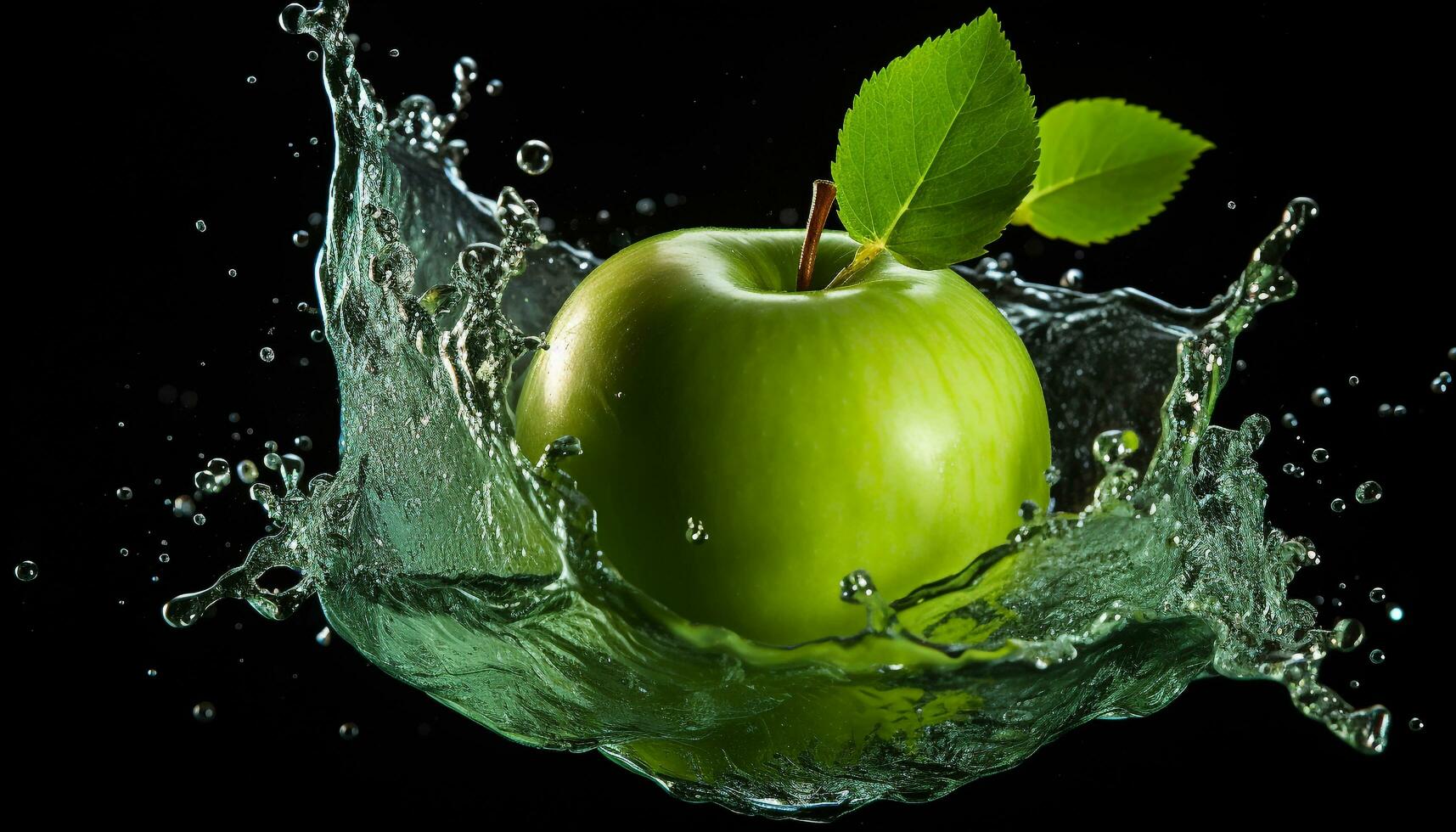 AI generated Freshness of nature liquid wave splashing green apple generated by AI photo