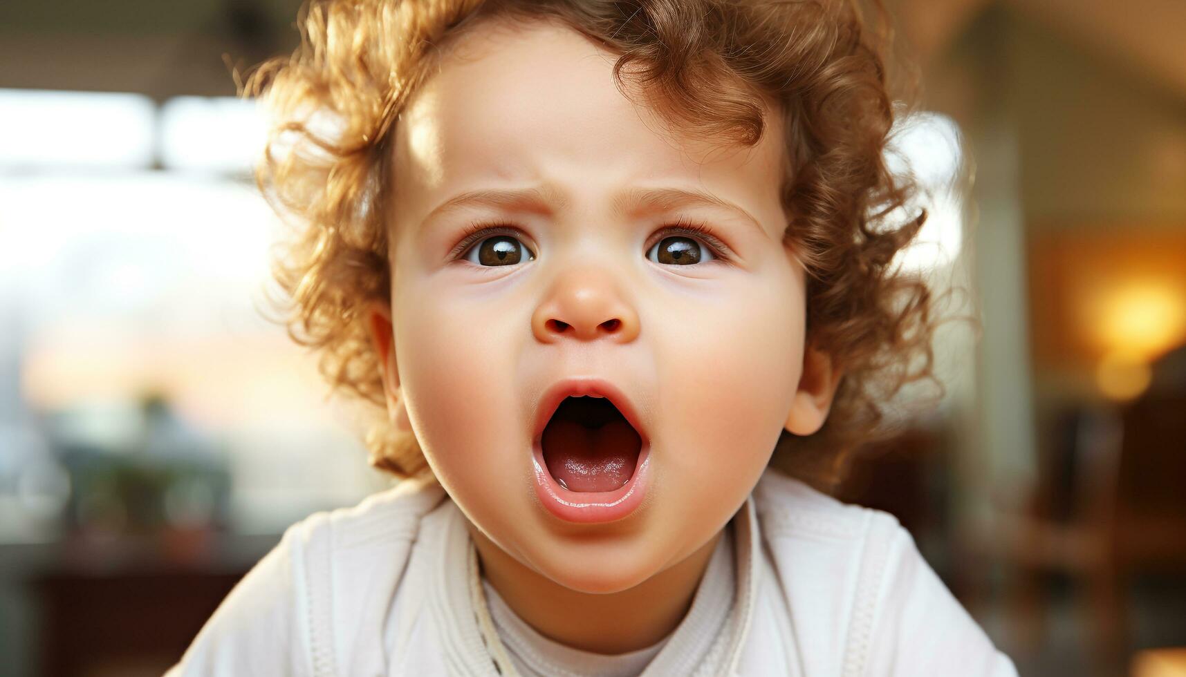 AI generated Cute Caucasian child smiling, looking at camera outdoors generated by AI photo